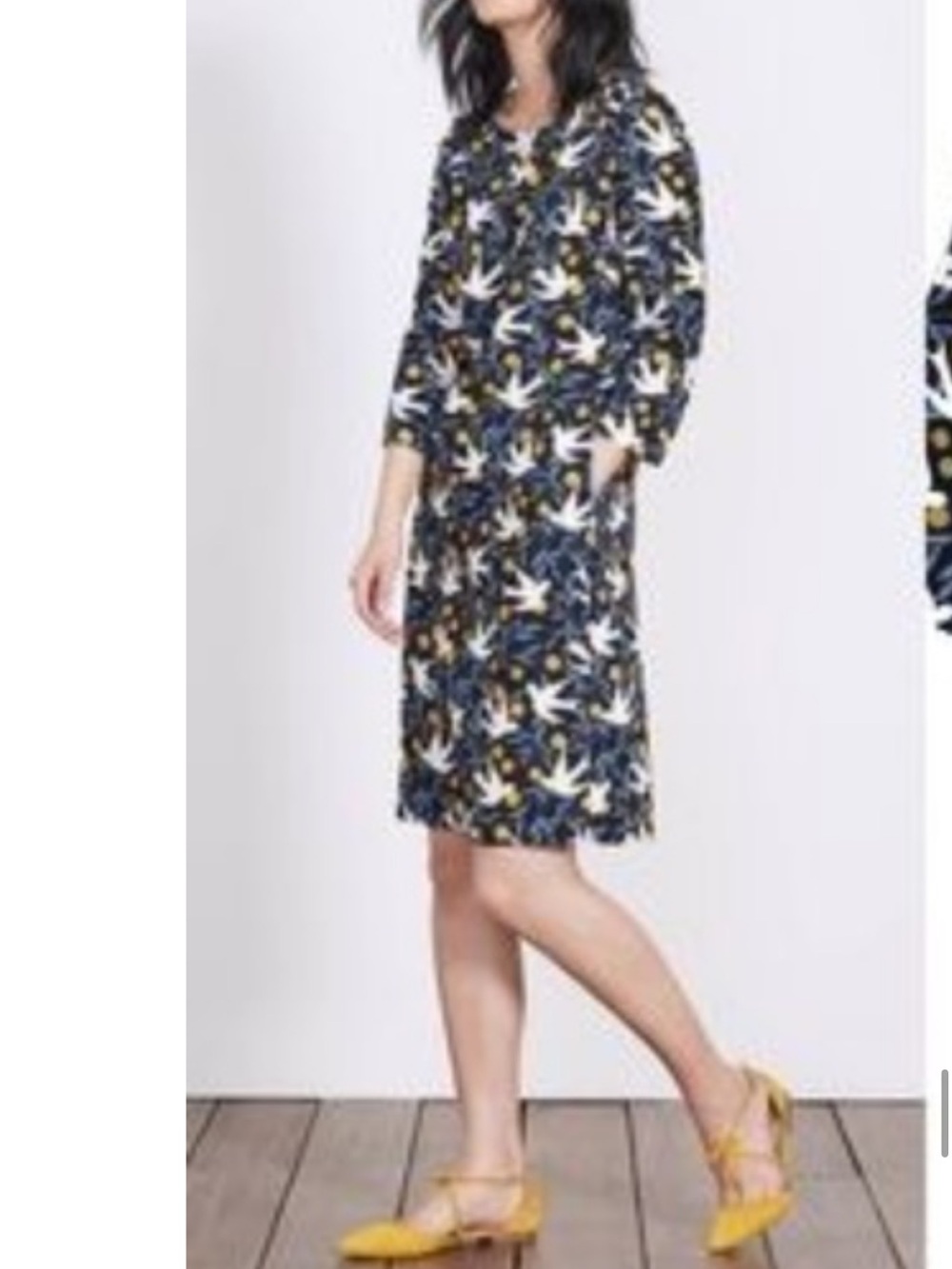 Boden Alda Dove Navy Blue Print Shift Dress,  size 16